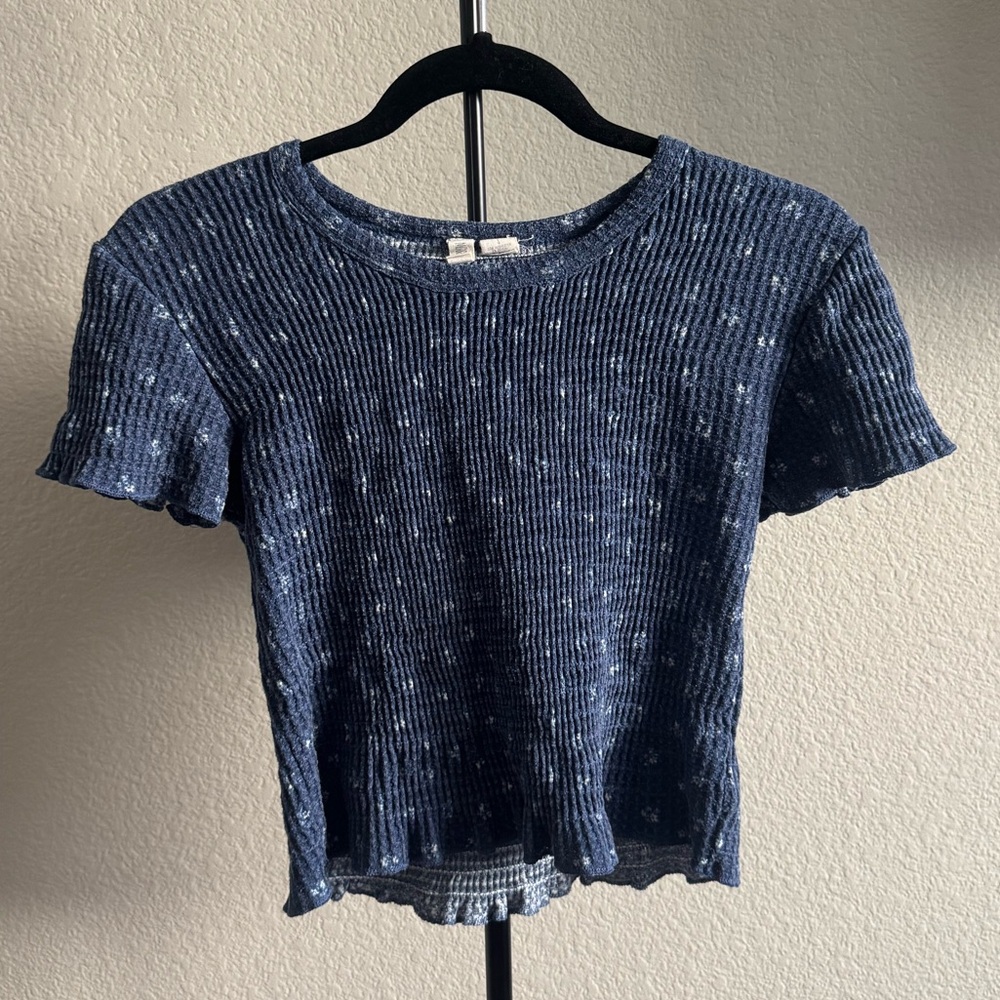 Women’s Blue Textured Short Sleeve Top